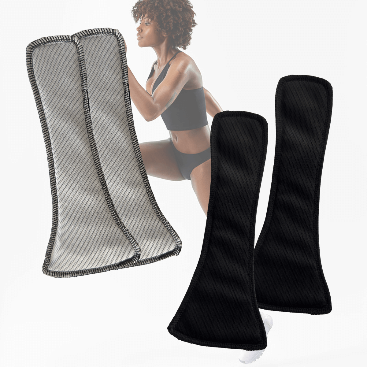 Deux lots de deux serviettes DuoFlux claires et noires qui se portent avec la culotte menstruelle DuoFlux